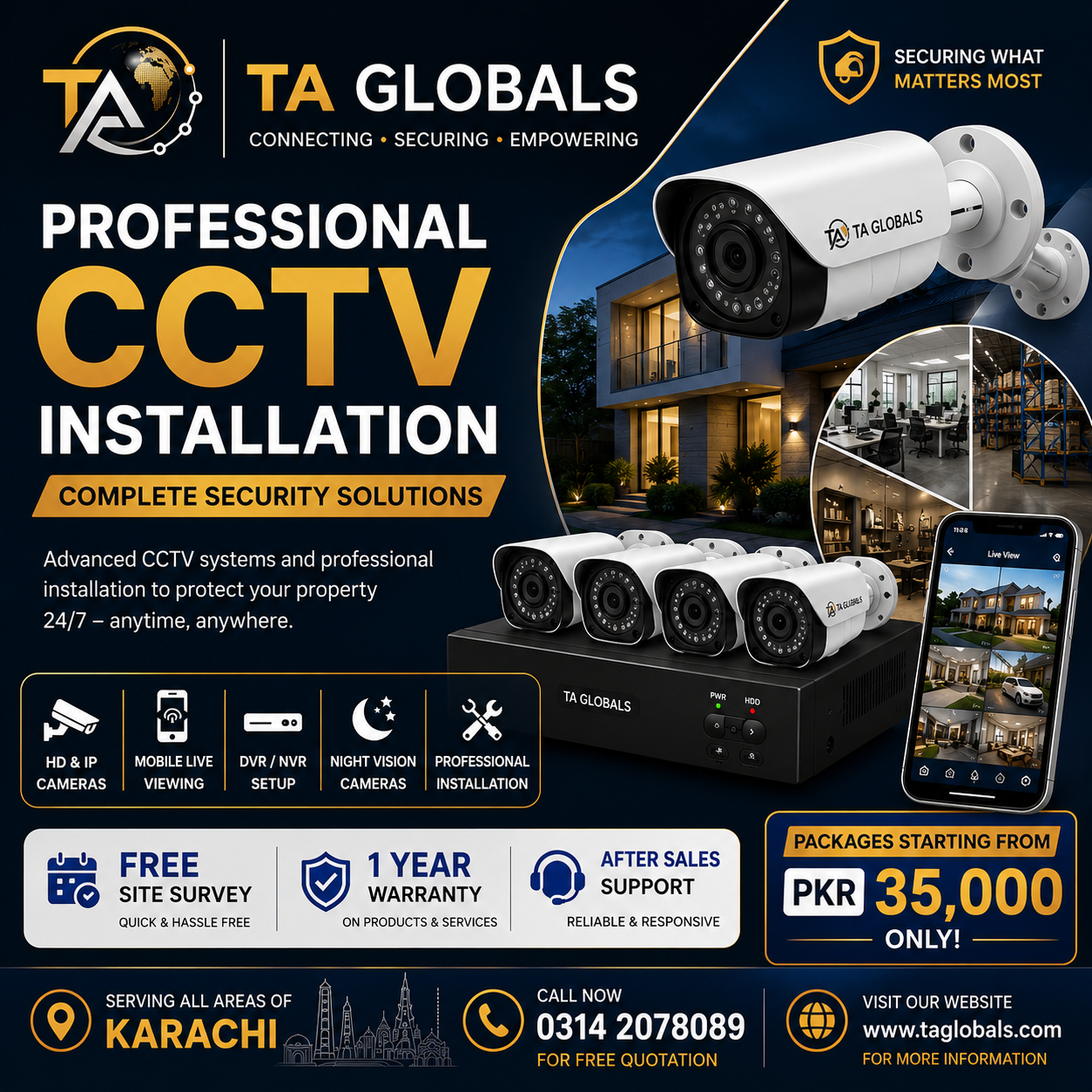 4 Camera CCTV Installation Package Karachi